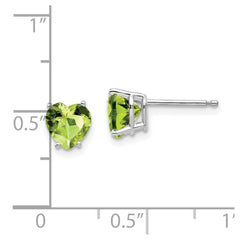 14k White Gold 6mm Heart Peridot Earrings