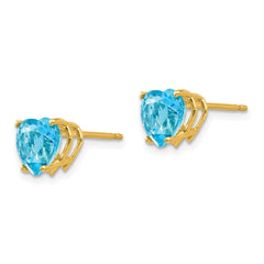 14k 7mm Heart Blue Topaz Earrings