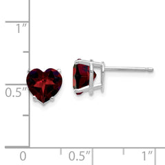 14k White Gold 7mm Heart Garnet Earrings