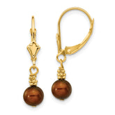 14k 5-6mm Brown Semi-round Freshwater Cultured Pearl Dangle Leverback Earrings