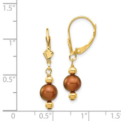 14k 5-6mm Brown Semi-round Freshwater Cultured Pearl Dangle Leverback Earrings - 2