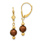14k 5-6mm Brown Semi-round Freshwater Cultured Pearl Dangle Leverback Earrings - 2