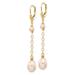 14k 5-8mm Pink Rice and Semi-Round Freshwater Cultured Pearl Dangle Leverback Earrings