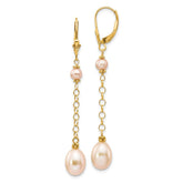 14k 5-8mm Pink Rice and Semi-Round Freshwater Cultured Pearl Dangle Leverback Earrings