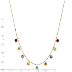14K Multi-color Gemstone Necklace 16 w/ 2in ext.