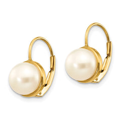 14K 6-7mm White Button Freshwater Cultured Pearl Leverback Earrings - 2