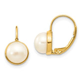 14K 6-7mm White Button Freshwater Cultured Pearl Leverback Earrings - 2