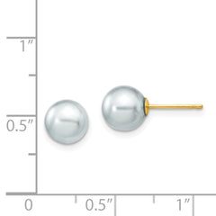 14k 7-8mm Grey Round Akoya Saltwater Cultured Pearl Post Earrings