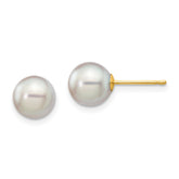 14k 7-8mm Grey Round Akoya Saltwater Cultured Pearl Post Earrings