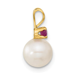 14k 7-8mm White Round Freshwater Cultured Pearl and .30RU Ruby Post Earrings and Pendant Set