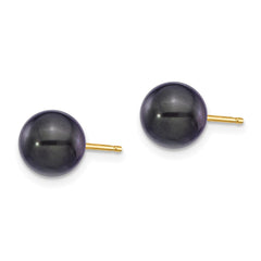 14k 7-8mm Black Round Akoya Saltwater Cultured Pearl Post Earrings
