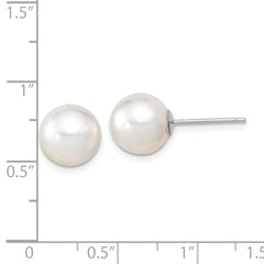 14k White Gold 9-10mm White Round South Sea Saltwater Cultured Pearl Post Earrings
