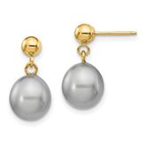 14k 8-9mm Grey Rice Freshwater Cultured Pearl Post Dangle Earrings