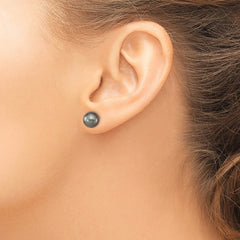 14k White Gold 8-9mm Black Round Tahitian Saltwater Cultured Pearl Post Earrings