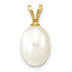 14K 7-8mm White Rice Freshwater Cultured Pearl Pendant - 2