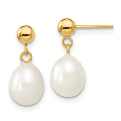 14k 7-8mm White Rice Freshwater Cultured Pearl 18 inch Necklace and Post Earring Set