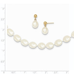 14k 7-8mm White Rice Freshwater Cultured Pearl 18 inch Necklace and Post Earring Set