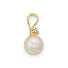 14k 5-6mm White Round Akoya Saltwater Cultured Pearl and .03 Carat Diamond Post Earrings and Pendant Set