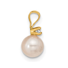 14k 6-7mm White Round Akoya Saltwater Cultured Pearl and .10 Carat Diamond Post Earrings and Pendant Set