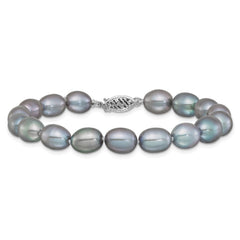 14k White Gold 8-9mm Grey Rice Freshwater Cultured Pearl 7.25 inch Bracelet
