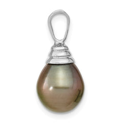 14k White Gold 10-11mm Black Teardrop Tahitian Saltwater Cultured Pearl Pendant