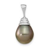 14k White Gold 10-11mm Black Teardrop Tahitian Saltwater Cultured Pearl Pendant