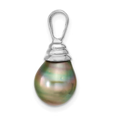 14k White Gold 9-10mm Black Teardrop Tahitian Saltwater Cultured Pearl Pendant