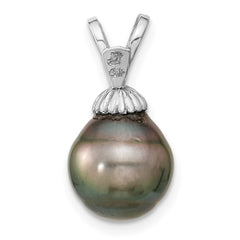 14k White Gold 9-10mm Teardrop Black Tahitian Saltwater Cultured Pearl Pendant