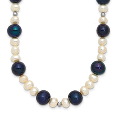 14k White Gold Black and White Semi-Round Freshwater Cultured and Mirror Bead 18 inch Necklace