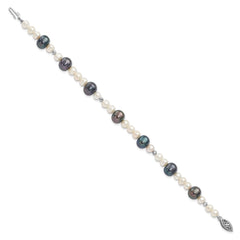 14k White Gold Black and White Semi-Round Freshwater Cultured and Mirror Bead 7.5 inch Bracelet
