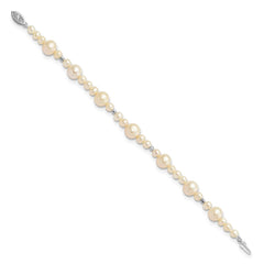 14k White Gold 5-9mm White Near-Round Freshwater Cultured Pearl Beaded 7.5 inch Bracelet