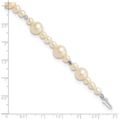 14k White Gold 5-9mm White Near-Round Freshwater Cultured Pearl Beaded 7.5 inch Bracelet
