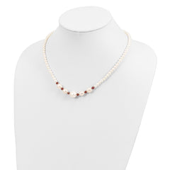 14k White Semi-Round Freshwater Cultured Pearl and Faceted 4.0GA Garnet Bead 18 inch Necklace