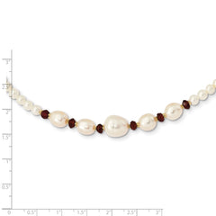 14k White Semi-Round Freshwater Cultured Pearl and Faceted 4.0GA Garnet Bead 18 inch Necklace