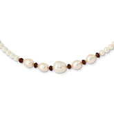 14k White Semi-Round Freshwater Cultured Pearl and Faceted 4.0GA Garnet Bead 18 inch Necklace