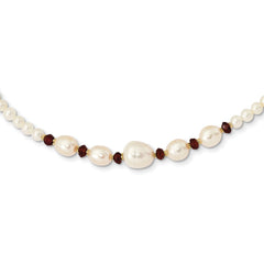 14k White Semi-Round Freshwater Cultured Pearl and Faceted 4.0GA Garnet Bead 18 inch Necklace
