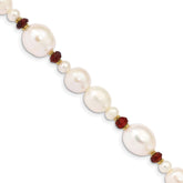 14K 6-7mm White Semi-Round and Rice Freshwater Cultured Pearl and Garnet Beads 7.25 inch Bracelet