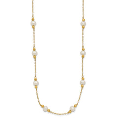 14k 5-6mm White Near-Round Freshwater Cultured Pearl Beaded 12-Station 18 inch Necklace