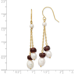 14k 6-7mm White Rice Freshwater Cultured Pearl and 4.0GA Garnet Double Chain Dangle Earrings