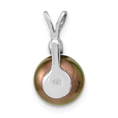14k White Gold 9-10mm Black Round Tahitian Saltwater Cultured Pearl and .05 Carat Diamond Pendant