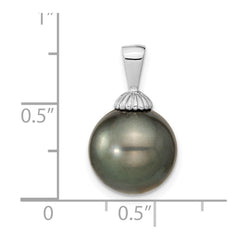 14k White Gold 11-12mm Black Round Tahitian Saltwater Cultured Pearl Pendant