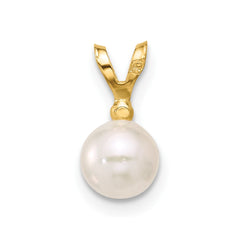 14k 5-6mm White Round Akoya Saltwater Cultured Pearl and .01 Carat Diamond Pendant