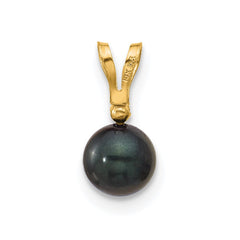14k 5-6mm Black Round Akoya Saltwater Cultured Pearl and .01 Carat Diamond Pendant