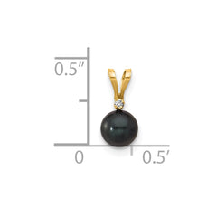 14k 5-6mm Black Round Akoya Saltwater Cultured Pearl and .01 Carat Diamond Pendant