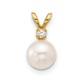 14k 6-7mm White Round Akoya Saltwater Cultured Pearl and .03 Carat Diamond Pendant
