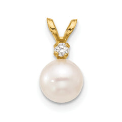 14k 6-7mm White Round Akoya Saltwater Cultured Pearl and .03 Carat Diamond Pendant