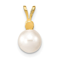 14k 7-8mm White Round Akoya Saltwater Cultured Pearl and 1/20 Carat Diamond Pendant