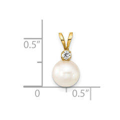 14k 7-8mm White Round Akoya Saltwater Cultured Pearl and 1/20 Carat Diamond Pendant