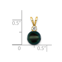 14k 7-8mm Black Round Akoya Saltwater Cultured Pearl and 1/20 Carat Diamond Pendant