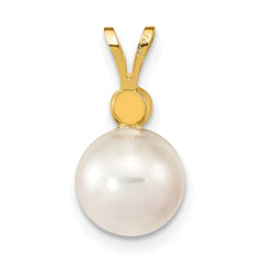 14k 8-9mm White Round Akoya Saltwater Cultured Pearl and 1/10 Carat Diamond Pendant